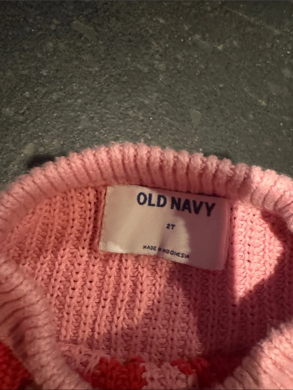 Old Navy Pink and Red Heart Colorblock Crewneck Sweater